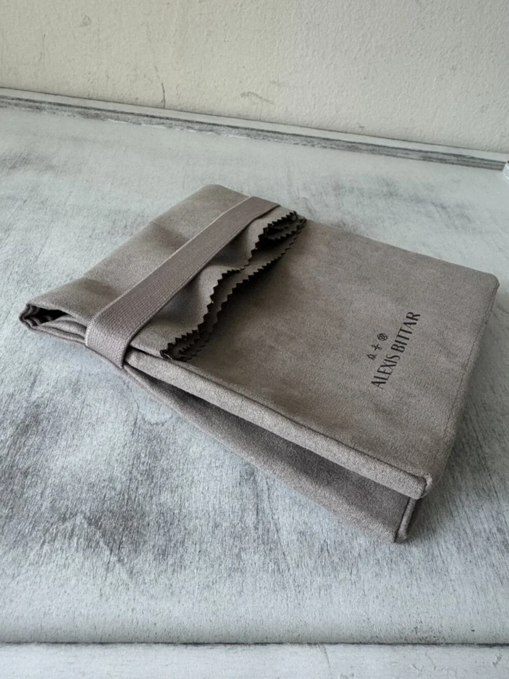 ALEXIS BITTAR JEWELRY Gray Suede Fold Over Dust Travel Pouch